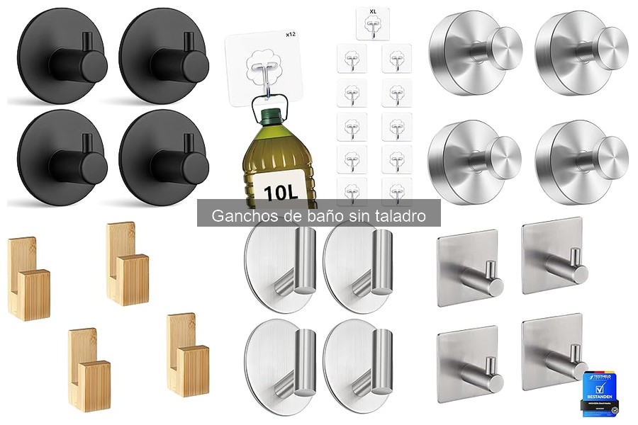 Ganchos de baño sin taladro para cerámica, vidrio y madera