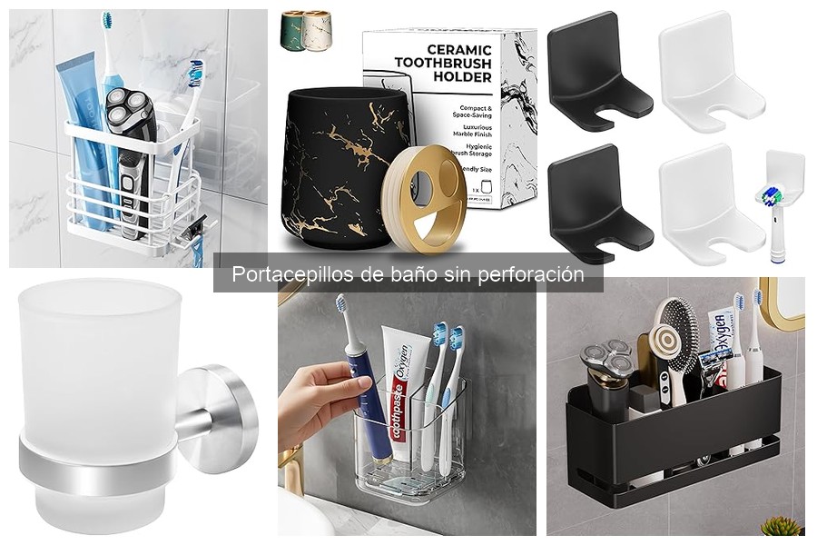 Portacepillos de baño sin perforación para familias grandes